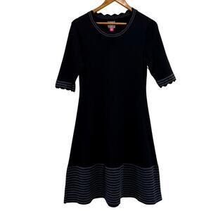 Vince Camuto Dark Academia Preppy Minimalist A-Line Knit Dress Scallop M